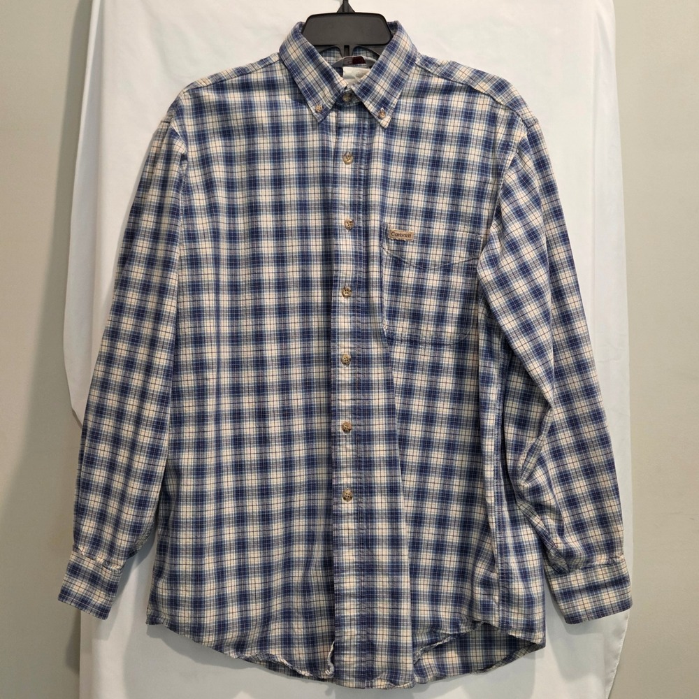 Vintage Carhartt Rugged Outdoor Wear Plaid Button Down Shirt Mens Medium Blue